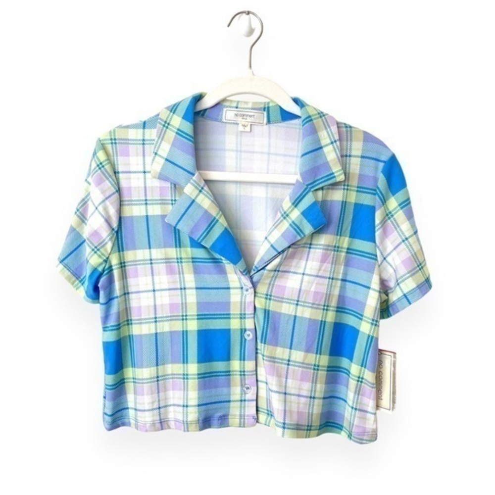 Plaid Cropped Button-Up Top Size L